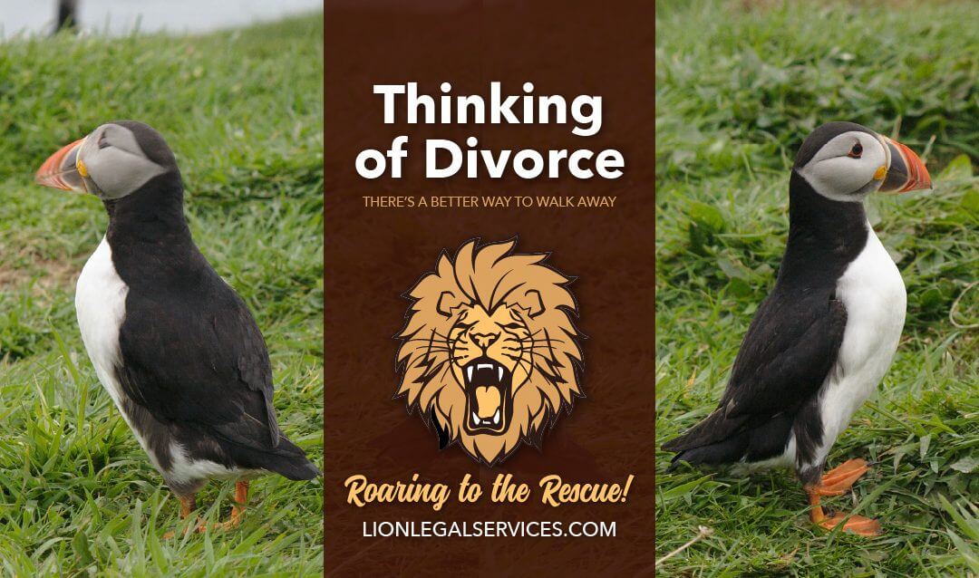 Image of two puffins, back to back. Caption "Thinking of Divorce: There's a better way to walk away.