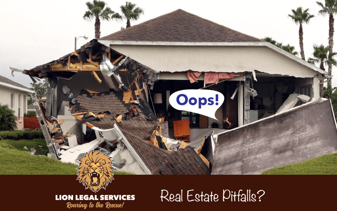 Photo of house falling into sinkhole. How to avoid real estate purchase pitfalls.