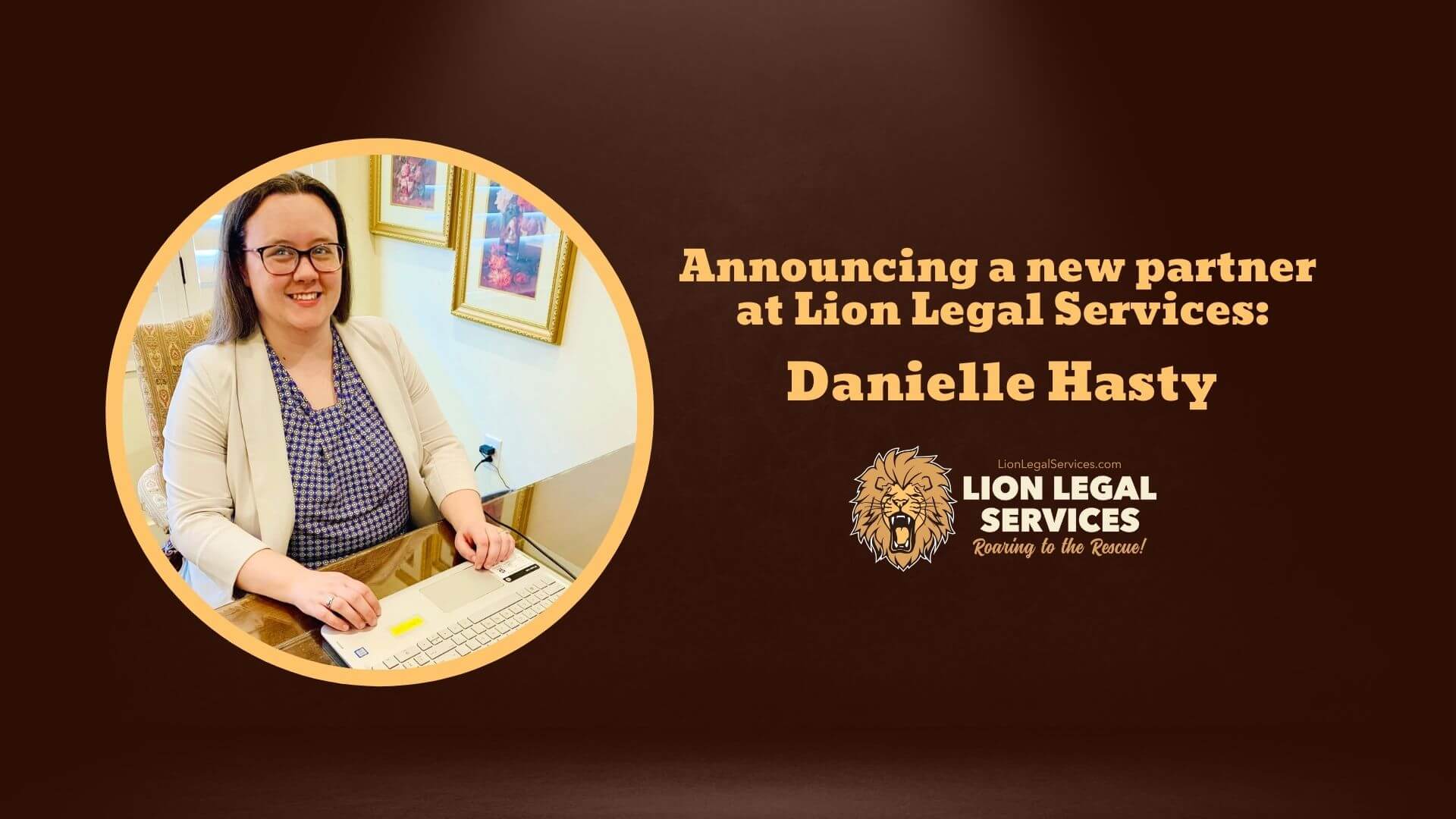 Cover slide for the blog post welcoming our new partner Danielle Hasty